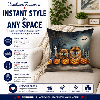 Caroline's Treasures DAC2034PW1414 Chow Chow Spooky Halloween Fabric Decorative Pillow Machine Washable, Indoor Outdoor Decorative Pillow for Couch, Bed or Patio, 14Hx14W