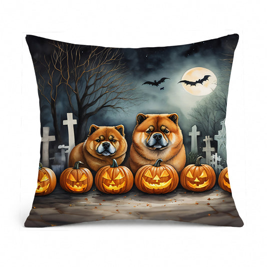 Caroline's Treasures DAC2034PW1818 Chow Chow Spooky Halloween Fabric Decorative Pillow Machine Washable, Indoor Outdoor Decorative Pillow for Couch, Bed or Patio, 18Hx18W