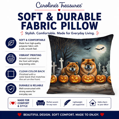 Caroline's Treasures DAC2034PW1818 Chow Chow Spooky Halloween Fabric Decorative Pillow Machine Washable, Indoor Outdoor Decorative Pillow for Couch, Bed or Patio, 18Hx18W