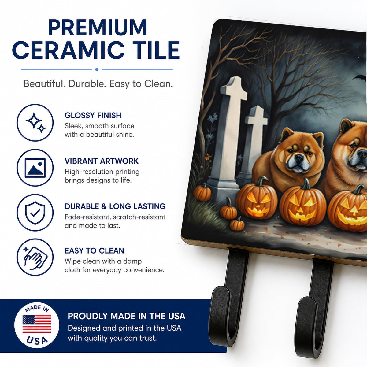 Caroline's Treasures Chow Chow Dogs Halloween Ceramic Triple Wall Hook