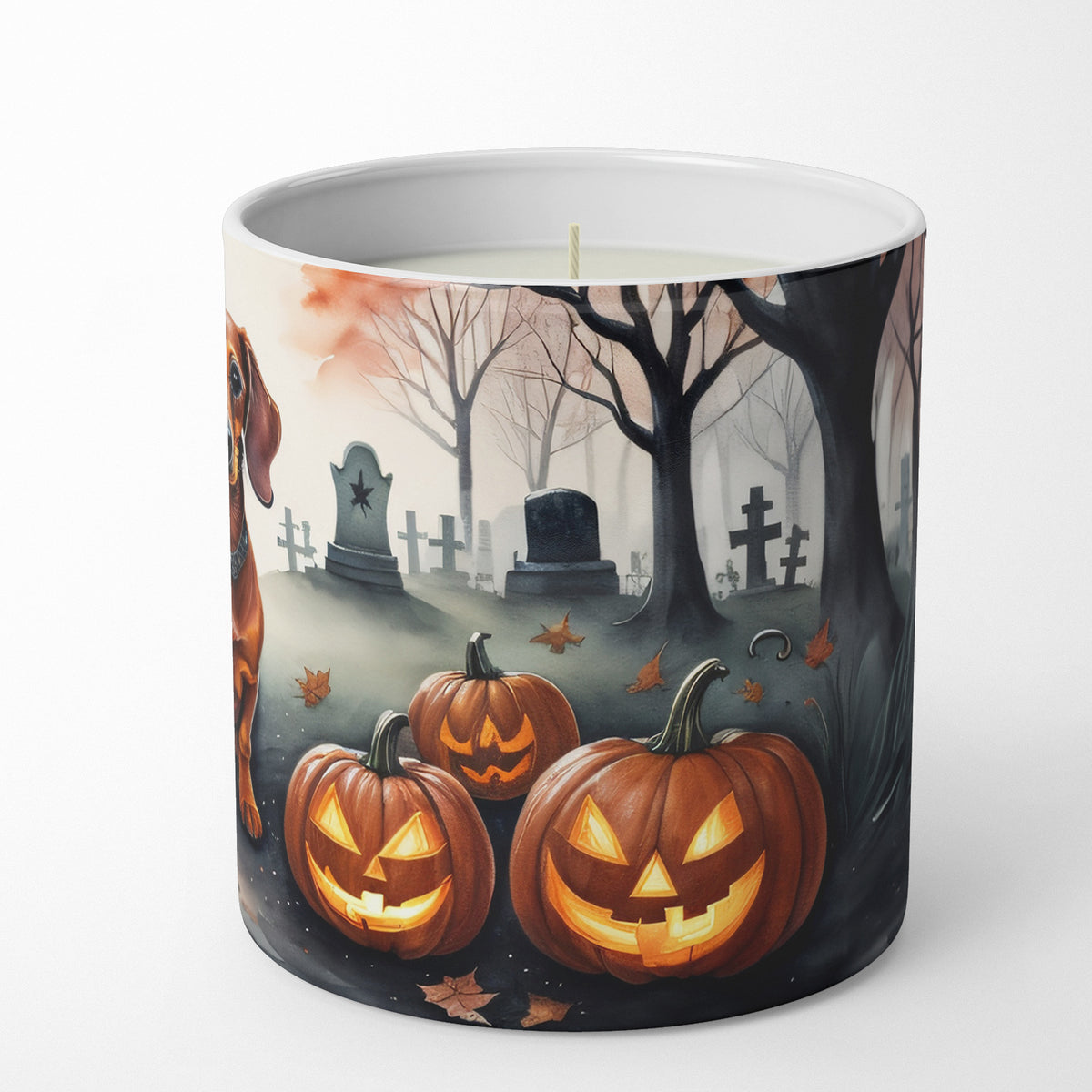 Caroline's Treasures DAC2035CDL Dachshund Spooky Halloween Decorative Soy Candle Nature Soy Wax Essential Oil Home Decor Ideal for Bedroom Kitchen Bath Office Gift, 10 oz