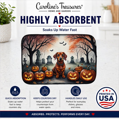 Caroline's Treasures DAC2035DDM Dachshund Spooky Halloween Dish Drying Mat Absorbent Dish Drying Mat Pad for Kitchen Counter Dish Drainer Mat for Countertop, 14 x 21, Multicolor
