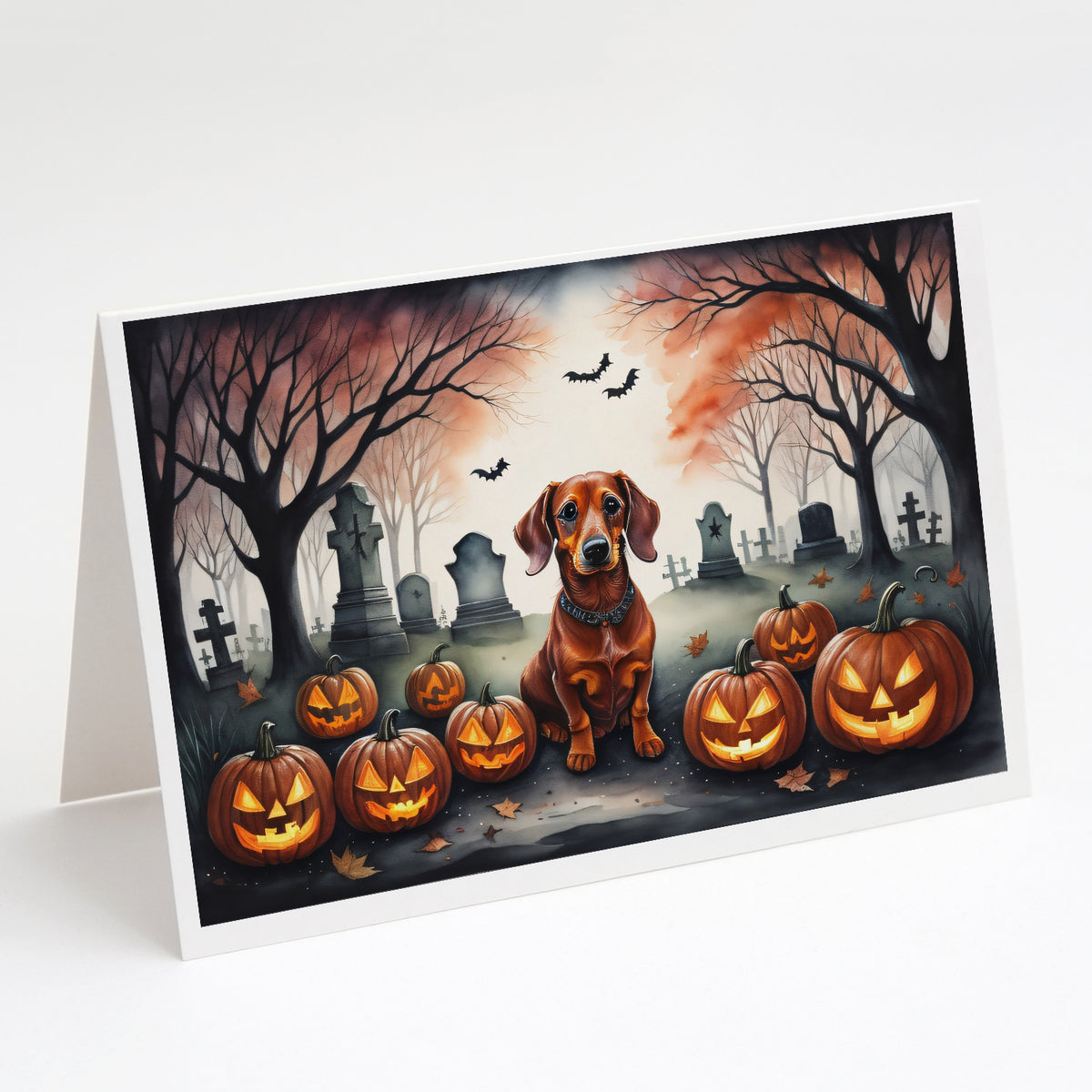 Caroline's Treasures DAC2035GCA7P Dachshund Spooky Halloween Greeting Cards and Envelopes Pack of 8 Blank Cards with Envelopes Whimsical A7 Size 5x7 Blank Greeting Cards