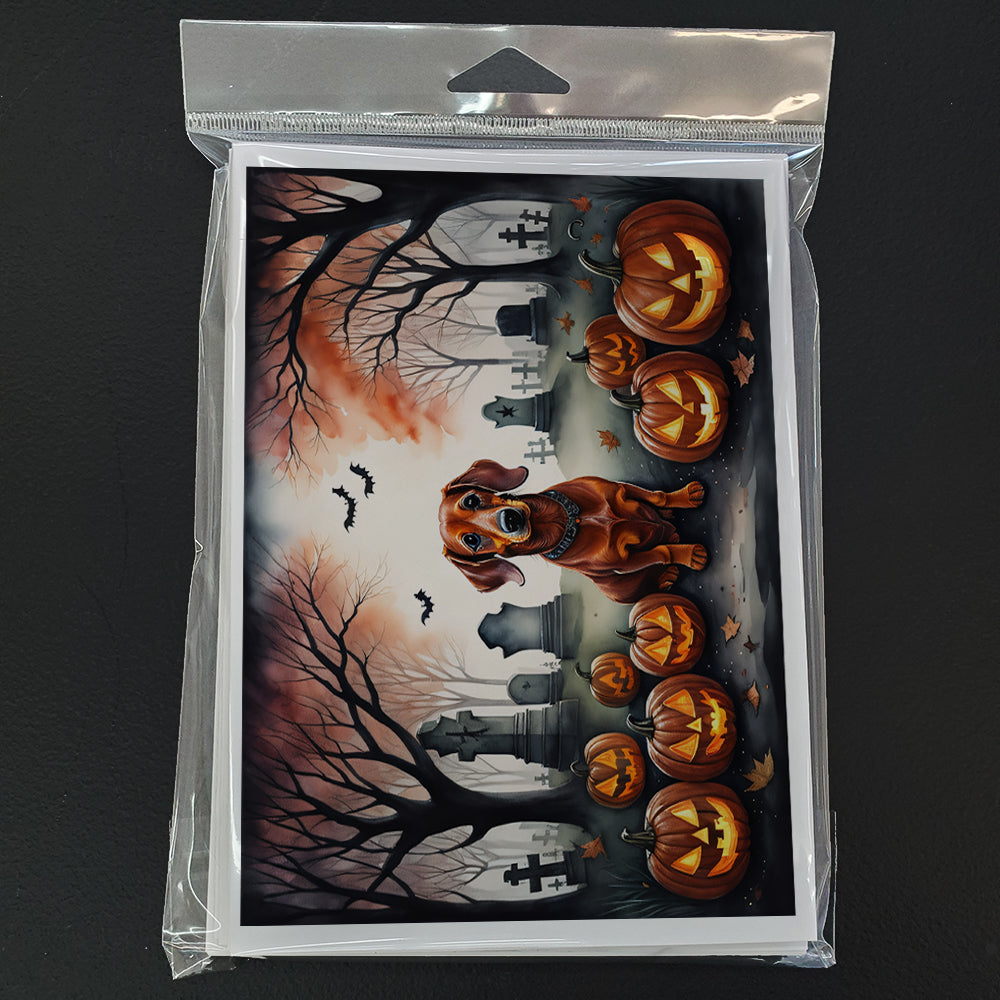 Caroline's Treasures DAC2035GCA7P Dachshund Spooky Halloween Greeting Cards and Envelopes Pack of 8 Blank Cards with Envelopes Whimsical A7 Size 5x7 Blank Greeting Cards