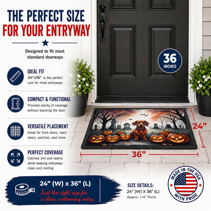 Caroline's Treasures DAC2035JMAT Dachshund Spooky Halloween Indoor or Outdoor Mat 24x36 Front Door Mat Indoor Outdoor Rugs for Entryway, Non Slip Washable Low Pile, 24H X 36W
