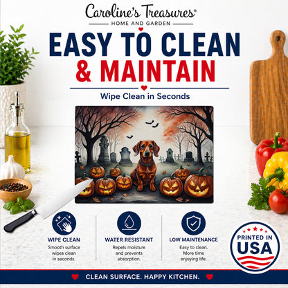 Caroline's Treasures DAC2035LCB Dachshund Spooky Halloween Glass Cutting Board Large Decorative Tempered Glass Kitchen Cutting and Serving Board Large Size Chopping Board