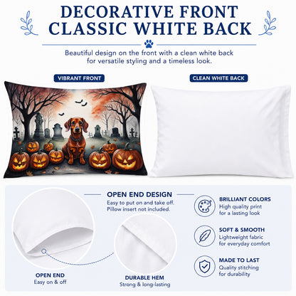 Caroline's Treasures DAC2035PILLOWCASE Dachshund Spooky Halloween Fabric Standard Pillowcase Lightweight Super Soft Easy Care Decorative Artwork Pillowcase, Standard