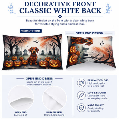 Caroline's Treasures DAC2035PILLOWCASE Dachshund Spooky Halloween Fabric Standard Pillowcase Lightweight Super Soft Easy Care Decorative Artwork Pillowcase, Standard
