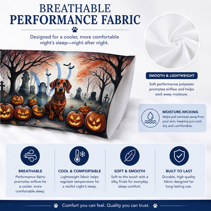 Caroline's Treasures DAC2035PILLOWCASE Dachshund Spooky Halloween Fabric Standard Pillowcase Lightweight Super Soft Easy Care Decorative Artwork Pillowcase, Standard
