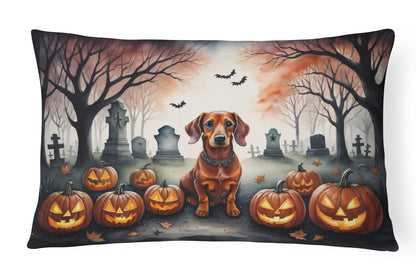 Caroline's Treasures DAC2035PW1216 Dachshund Spooky Halloween Fabric Decorative Pillow Machine Washable, Indoor Outdoor Decorative Pillow for Couch, Bed or Patio, 12HX16W