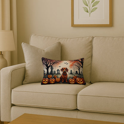 Caroline's Treasures DAC2035PW1216 Dachshund Spooky Halloween Fabric Decorative Pillow Machine Washable, Indoor Outdoor Decorative Pillow for Couch, Bed or Patio, 12HX16W