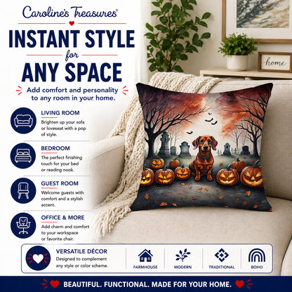 Caroline's Treasures DAC2035PW1818 Dachshund Spooky Halloween Fabric Decorative Pillow Machine Washable, Indoor Outdoor Decorative Pillow for Couch, Bed or Patio, 18Hx18W