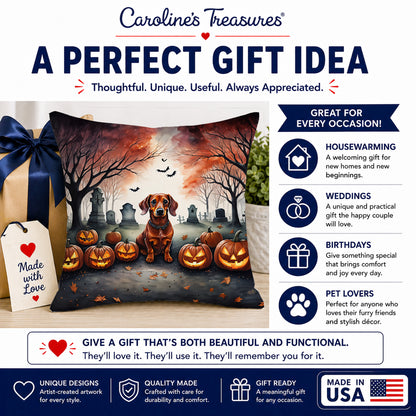 Caroline's Treasures DAC2035PW1818 Dachshund Spooky Halloween Fabric Decorative Pillow Machine Washable, Indoor Outdoor Decorative Pillow for Couch, Bed or Patio, 18Hx18W