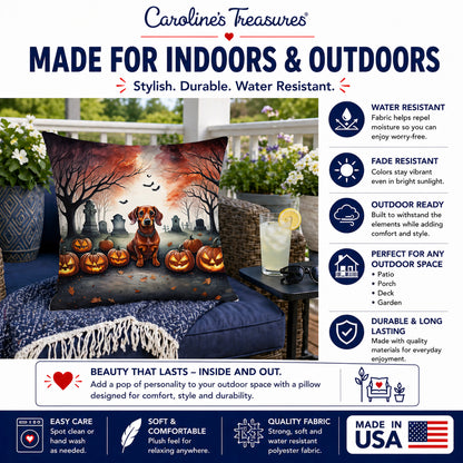 Caroline's Treasures DAC2035PW1818 Dachshund Spooky Halloween Fabric Decorative Pillow Machine Washable, Indoor Outdoor Decorative Pillow for Couch, Bed or Patio, 18Hx18W