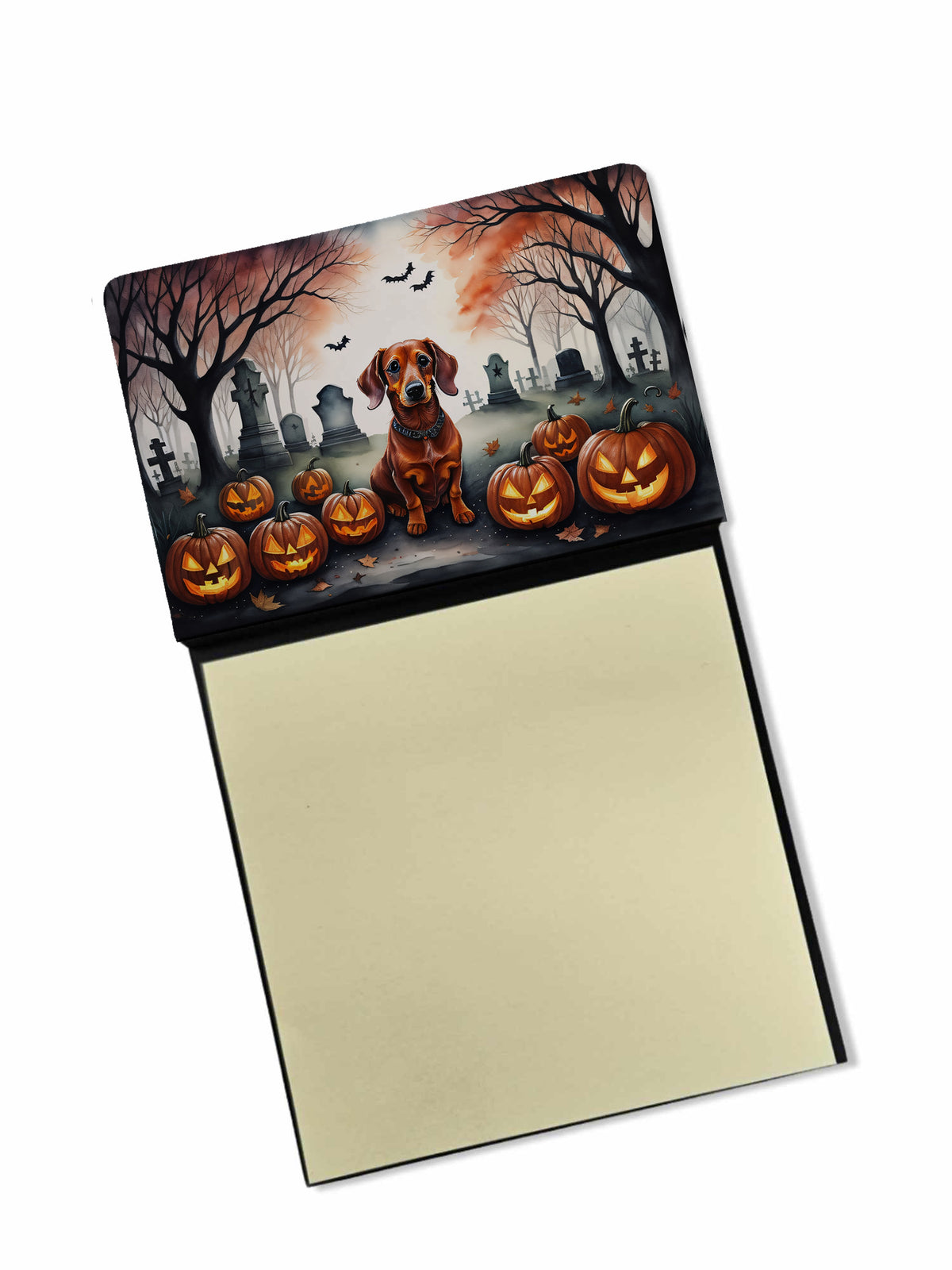 Caroline's Treasures Dachshund Spooky Halloween Sticky Note Holder Refillable Dispenser Self-Sticky Note Pads, Memo Pads Blank Desk Accessories
