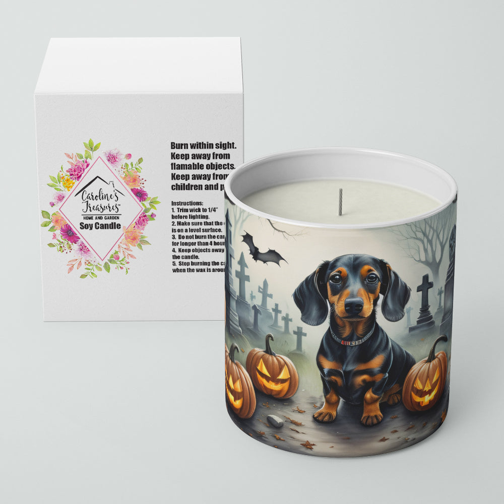 Caroline's Treasures DAC2036CDL Dachshund Spooky Halloween Decorative Soy Candle Nature Soy Wax Essential Oil Home Decor Ideal for Bedroom Kitchen Bath Office Gift, 10 oz