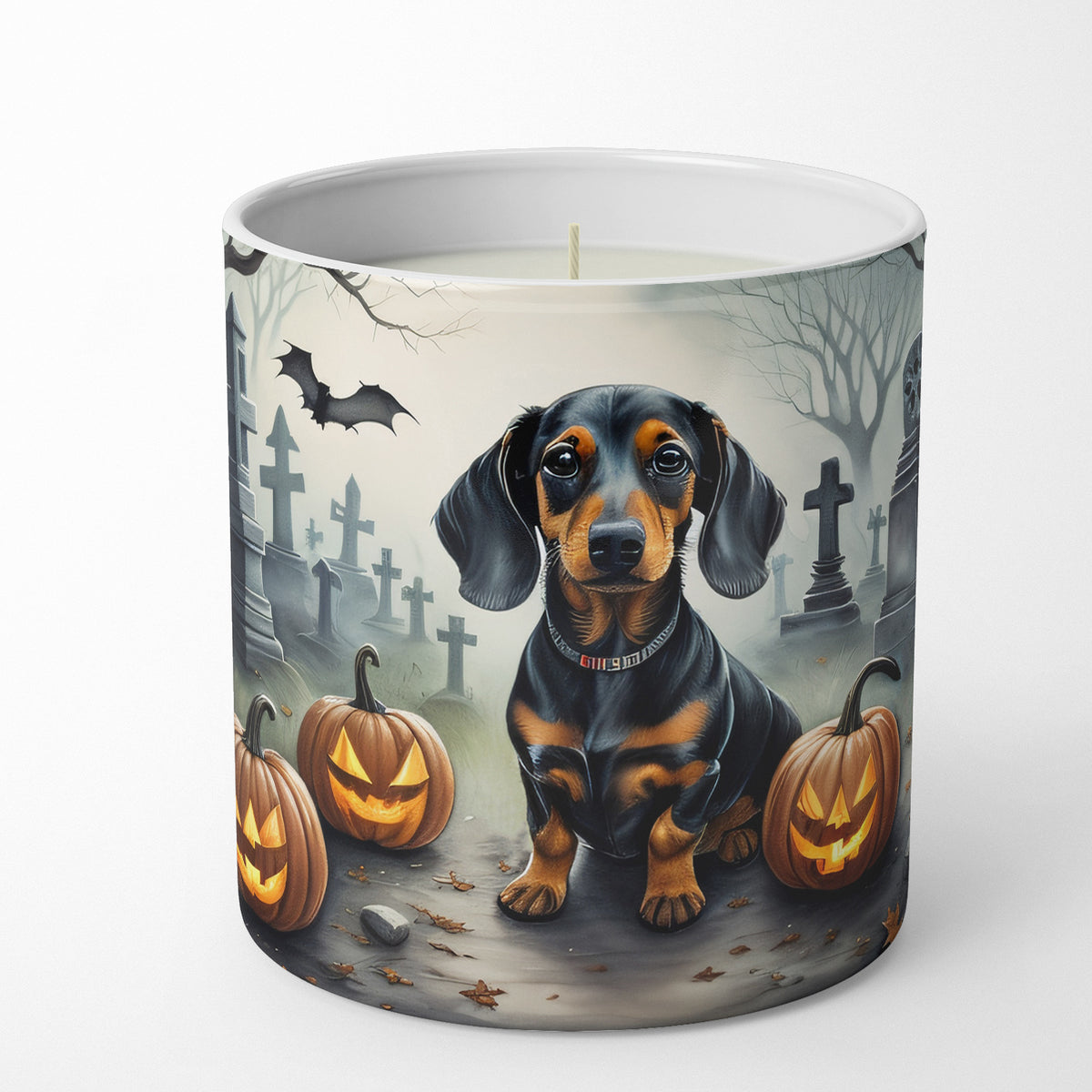 Caroline's Treasures DAC2036CDL Dachshund Spooky Halloween Decorative Soy Candle Nature Soy Wax Essential Oil Home Decor Ideal for Bedroom Kitchen Bath Office Gift, 10 oz