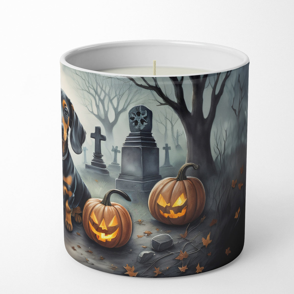 Caroline's Treasures DAC2036CDL Dachshund Spooky Halloween Decorative Soy Candle Nature Soy Wax Essential Oil Home Decor Ideal for Bedroom Kitchen Bath Office Gift, 10 oz
