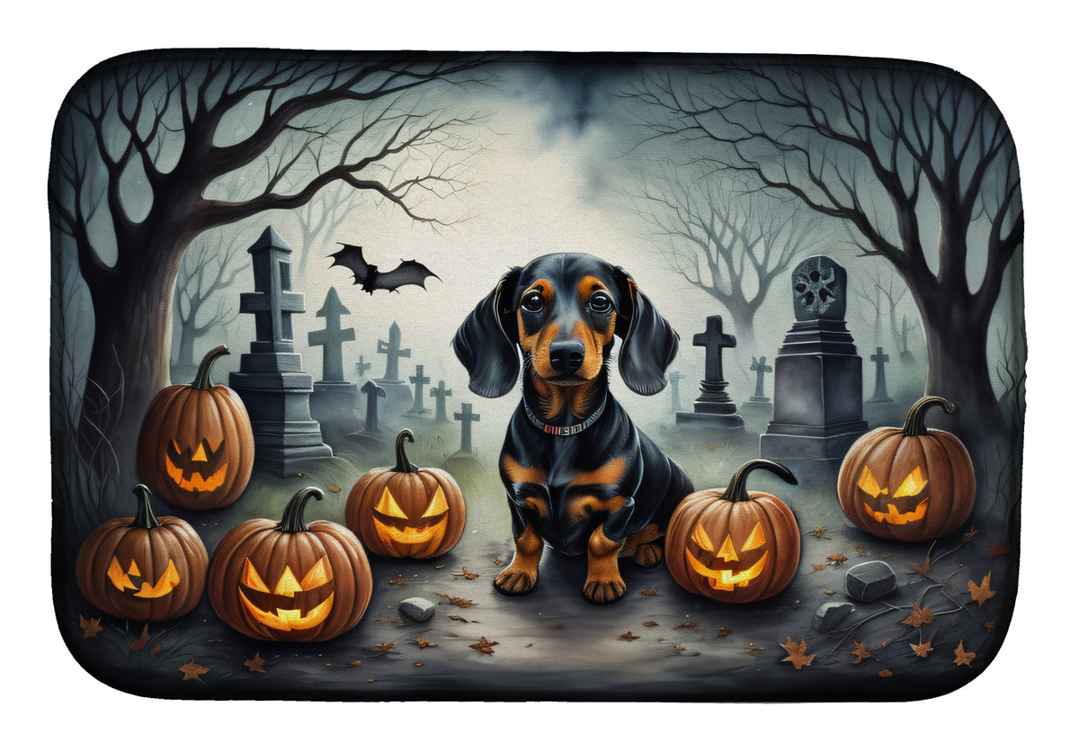 Caroline's Treasures DAC2036DDM Dachshund Spooky Halloween Dish Drying Mat Absorbent Dish Drying Mat Pad for Kitchen Counter Dish Drainer Mat for Countertop, 14 x 21, Multicolor