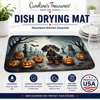 Caroline's Treasures DAC2036DDM Dachshund Spooky Halloween Dish Drying Mat Absorbent Dish Drying Mat Pad for Kitchen Counter Dish Drainer Mat for Countertop, 14 x 21, Multicolor