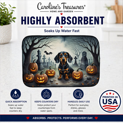 Caroline's Treasures DAC2036DDM Dachshund Spooky Halloween Dish Drying Mat Absorbent Dish Drying Mat Pad for Kitchen Counter Dish Drainer Mat for Countertop, 14 x 21, Multicolor