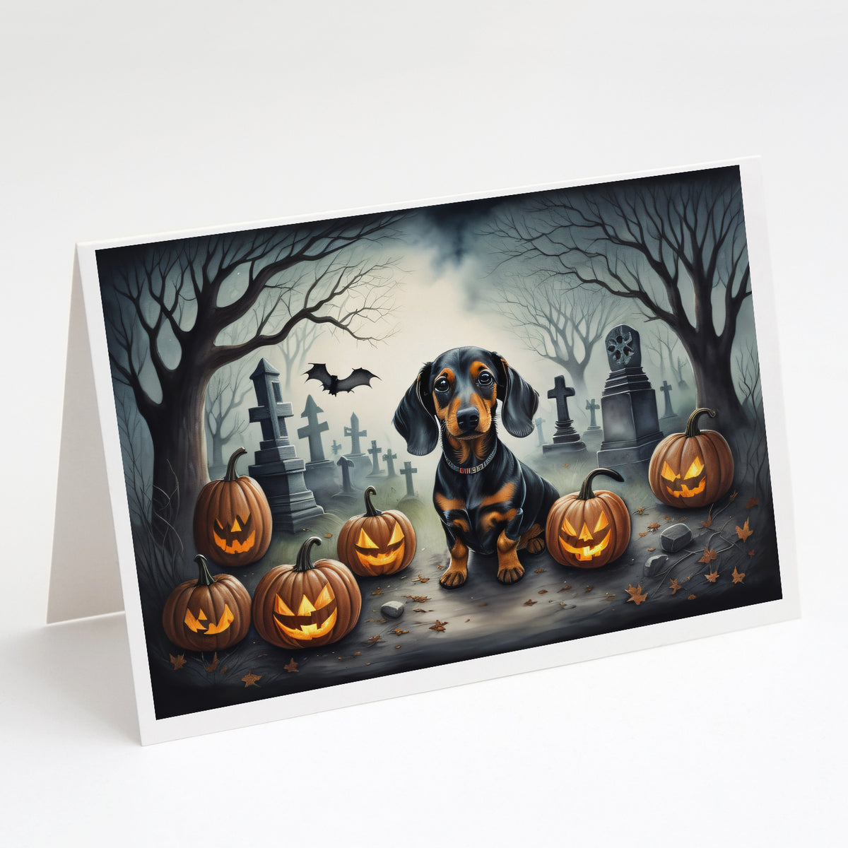 Caroline's Treasures DAC2036GCA7P Dachshund Spooky Halloween Greeting Cards and Envelopes Pack of 8 Blank Cards with Envelopes Whimsical A7 Size 5x7 Blank Greeting Cards