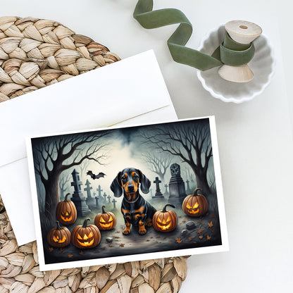 Caroline's Treasures DAC2036GCA7P Dachshund Spooky Halloween Greeting Cards and Envelopes Pack of 8 Blank Cards with Envelopes Whimsical A7 Size 5x7 Blank Greeting Cards