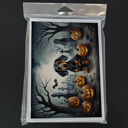 Caroline's Treasures DAC2036GCA7P Dachshund Spooky Halloween Greeting Cards and Envelopes Pack of 8 Blank Cards with Envelopes Whimsical A7 Size 5x7 Blank Greeting Cards