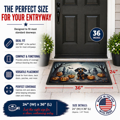 Caroline's Treasures DAC2036JMAT Dachshund Spooky Halloween Indoor or Outdoor Mat 24x36 Front Door Mat Indoor Outdoor Rugs for Entryway, Non Slip Washable Low Pile, 24H X 36W