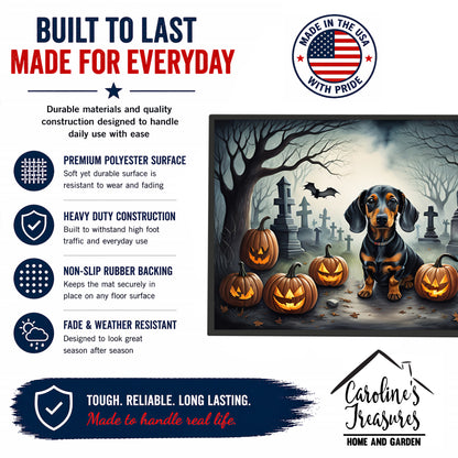Caroline's Treasures DAC2036JMAT Dachshund Spooky Halloween Indoor or Outdoor Mat 24x36 Front Door Mat Indoor Outdoor Rugs for Entryway, Non Slip Washable Low Pile, 24H X 36W