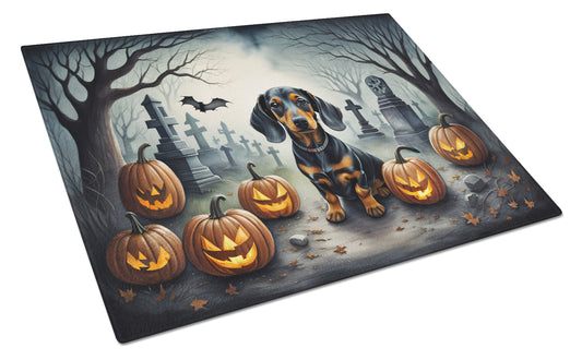 Caroline's Treasures DAC2036LCB Dachshund Spooky Halloween Glass Cutting Board Large Decorative Tempered Glass Kitchen Cutting and Serving Board Large Size Chopping Board
