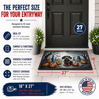Caroline's Treasures DAC2036MAT Dachshund Spooky Halloween Doormat 18x27 Front Door Mat Indoor Outdoor Rugs for Entryway, Non Slip Washable Low Pile, 18H X 27W