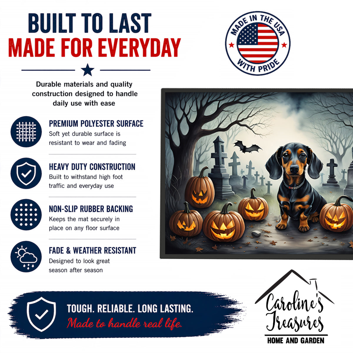 Caroline's Treasures DAC2036MAT Dachshund Spooky Halloween Doormat 18x27 Front Door Mat Indoor Outdoor Rugs for Entryway, Non Slip Washable Low Pile, 18H X 27W