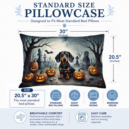 Caroline's Treasures DAC2036PILLOWCASE Dachshund Spooky Halloween Fabric Standard Pillowcase Lightweight Super Soft Easy Care Decorative Artwork Pillowcase, Standard