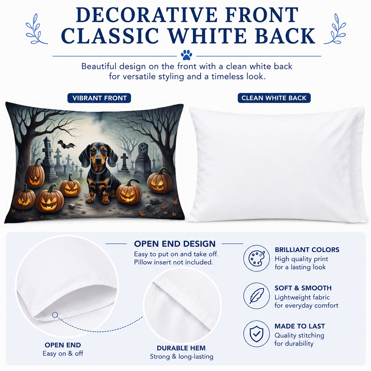 Caroline's Treasures DAC2036PILLOWCASE Dachshund Spooky Halloween Fabric Standard Pillowcase Lightweight Super Soft Easy Care Decorative Artwork Pillowcase, Standard