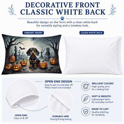 Caroline's Treasures DAC2036PILLOWCASE Dachshund Spooky Halloween Fabric Standard Pillowcase Lightweight Super Soft Easy Care Decorative Artwork Pillowcase, Standard
