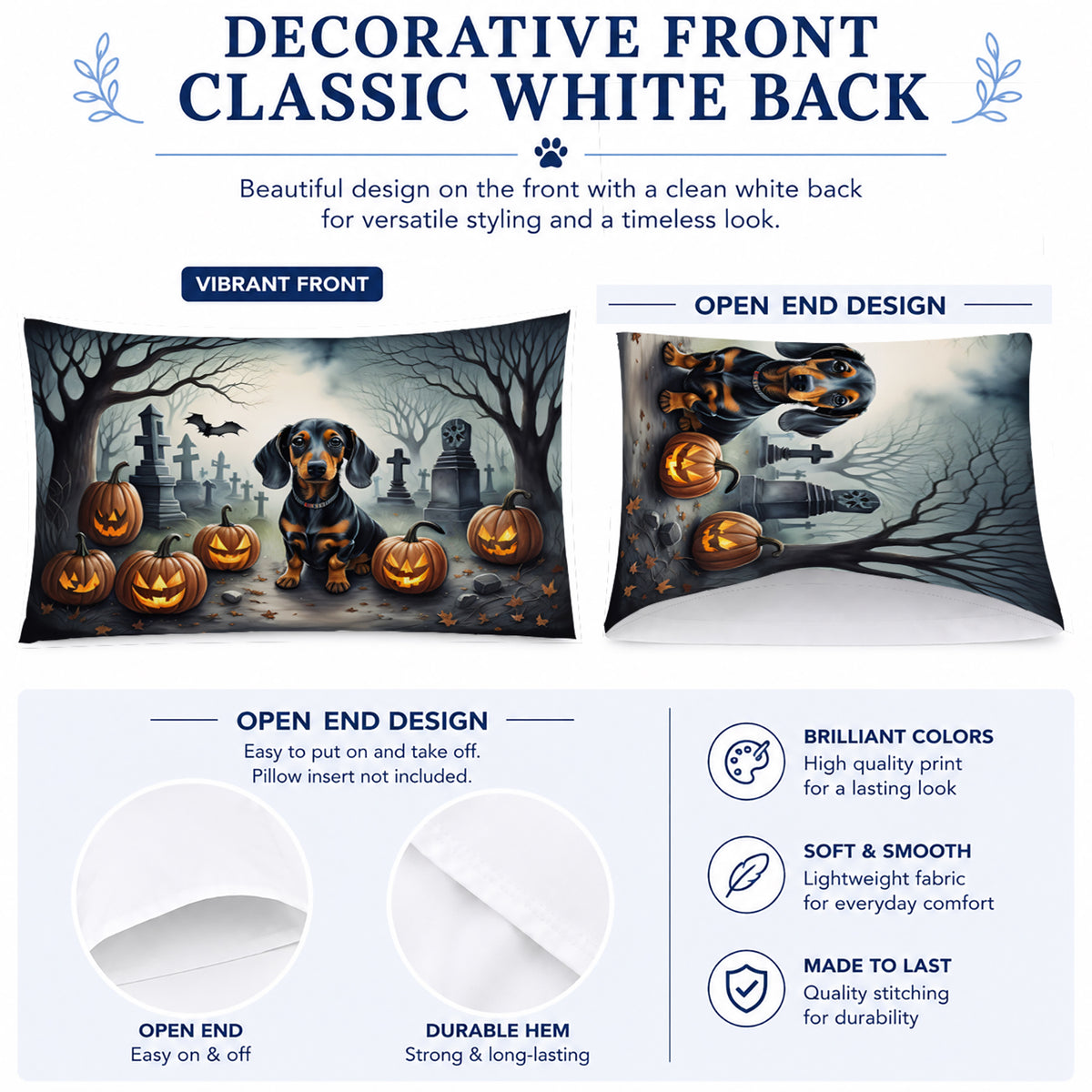 Caroline's Treasures DAC2036PILLOWCASE Dachshund Spooky Halloween Fabric Standard Pillowcase Lightweight Super Soft Easy Care Decorative Artwork Pillowcase, Standard