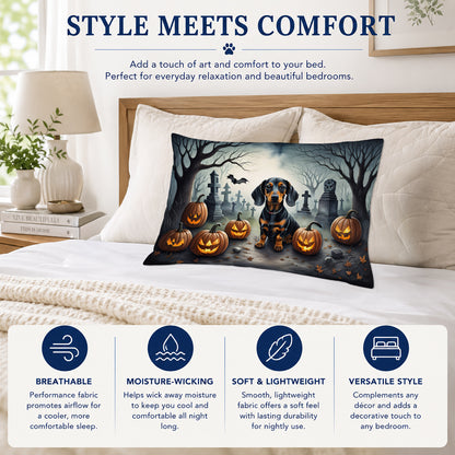 Caroline's Treasures DAC2036PILLOWCASE Dachshund Spooky Halloween Fabric Standard Pillowcase Lightweight Super Soft Easy Care Decorative Artwork Pillowcase, Standard