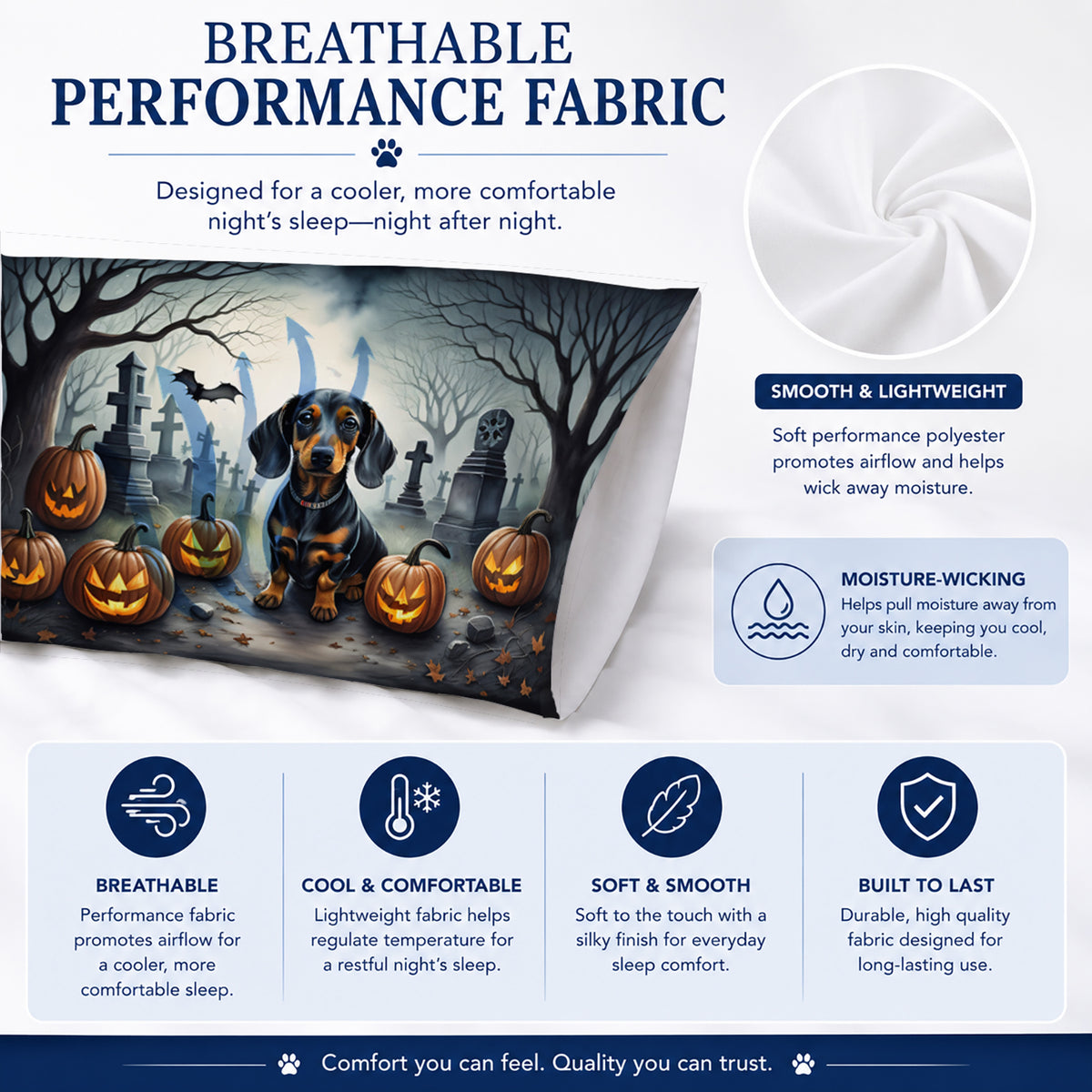 Caroline's Treasures DAC2036PILLOWCASE Dachshund Spooky Halloween Fabric Standard Pillowcase Lightweight Super Soft Easy Care Decorative Artwork Pillowcase, Standard
