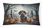 Caroline's Treasures DAC2036PW1216 Dachshund Spooky Halloween Fabric Decorative Pillow Machine Washable, Indoor Outdoor Decorative Pillow for Couch, Bed or Patio, 12HX16W
