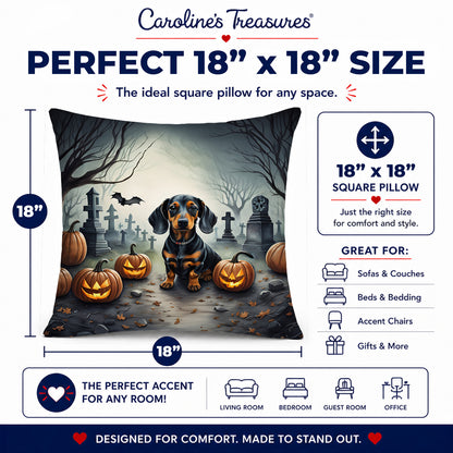 Caroline's Treasures DAC2036PW1818 Dachshund Spooky Halloween Fabric Decorative Pillow Machine Washable, Indoor Outdoor Decorative Pillow for Couch, Bed or Patio, 18Hx18W