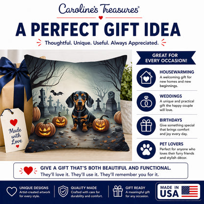 Caroline's Treasures DAC2036PW1818 Dachshund Spooky Halloween Fabric Decorative Pillow Machine Washable, Indoor Outdoor Decorative Pillow for Couch, Bed or Patio, 18Hx18W