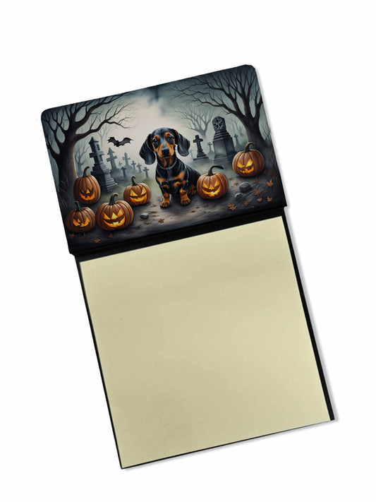 Caroline's Treasures Dachshund Spooky Halloween Sticky Note Holder Refillable Dispenser Self-Sticky Note Pads, Memo Pads Blank Desk Accessories