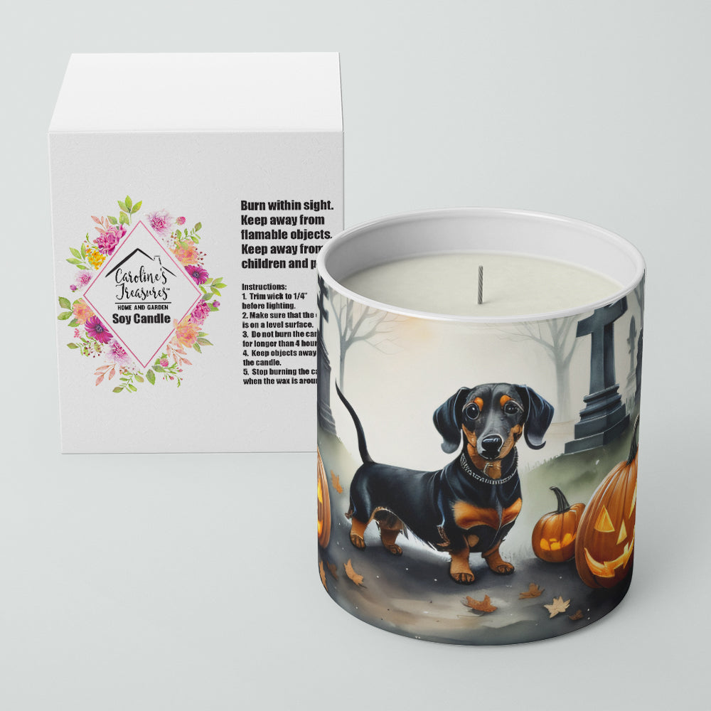 Caroline's Treasures DAC2037CDL Dachshund Spooky Halloween Decorative Soy Candle Nature Soy Wax Essential Oil Home Decor Ideal for Bedroom Kitchen Bath Office Gift, 10 oz