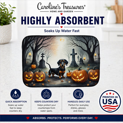 Caroline's Treasures DAC2037DDM Dachshund Spooky Halloween Dish Drying Mat Absorbent Dish Drying Mat Pad for Kitchen Counter Dish Drainer Mat for Countertop, 14 x 21, Multicolor