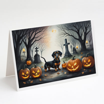 Caroline's Treasures DAC2037GCA7P Dachshund Spooky Halloween Greeting Cards and Envelopes Pack of 8 Blank Cards with Envelopes Whimsical A7 Size 5x7 Blank Greeting Cards
