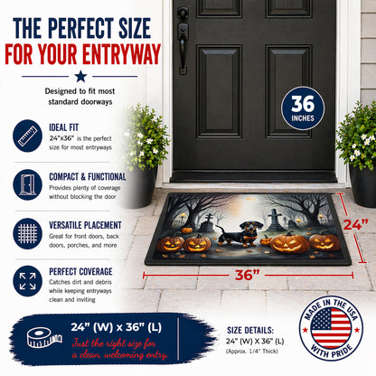 Caroline's Treasures DAC2037JMAT Dachshund Spooky Halloween Indoor or Outdoor Mat 24x36 Front Door Mat Indoor Outdoor Rugs for Entryway, Non Slip Washable Low Pile, 24H X 36W