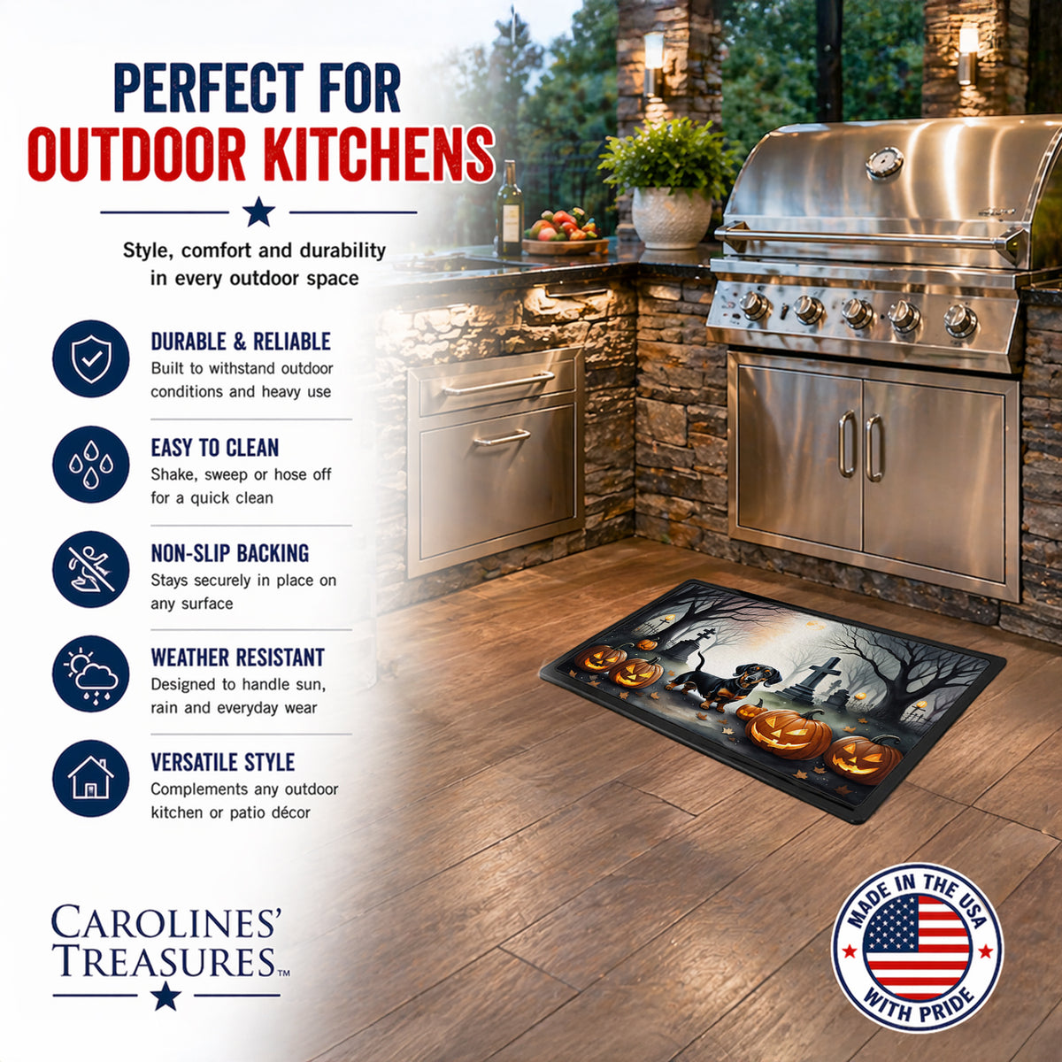 Caroline's Treasures DAC2037JMAT Dachshund Spooky Halloween Indoor or Outdoor Mat 24x36 Front Door Mat Indoor Outdoor Rugs for Entryway, Non Slip Washable Low Pile, 24H X 36W