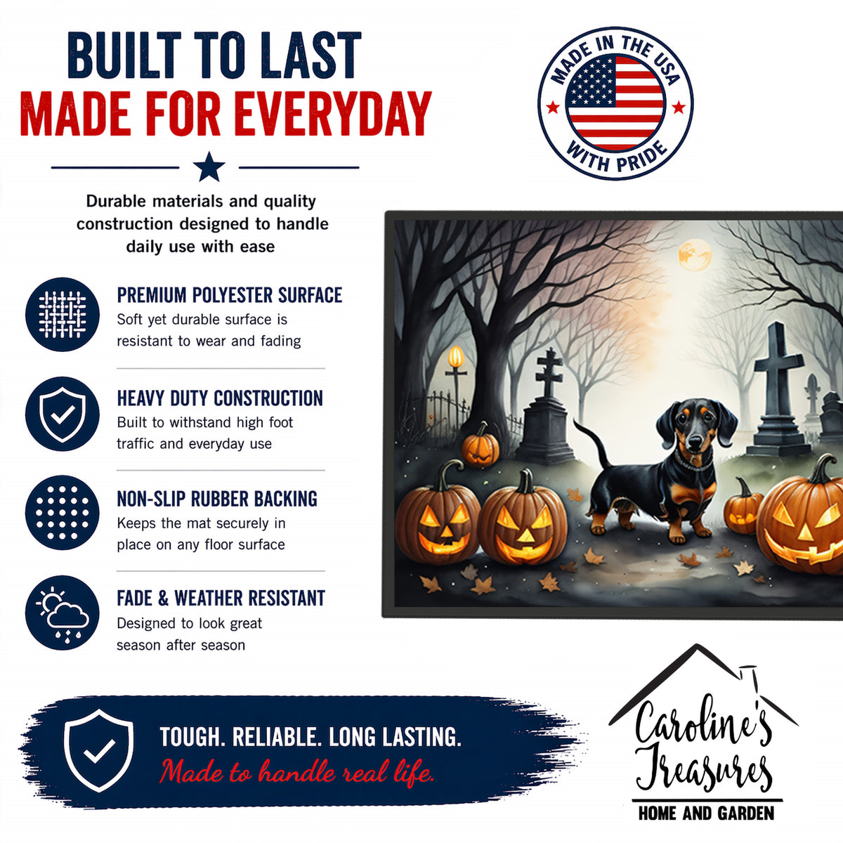Caroline's Treasures DAC2037JMAT Dachshund Spooky Halloween Indoor or Outdoor Mat 24x36 Front Door Mat Indoor Outdoor Rugs for Entryway, Non Slip Washable Low Pile, 24H X 36W
