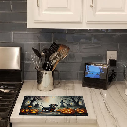 Caroline's Treasures DAC2037LCB Dachshund Spooky Halloween Glass Cutting Board Large Decorative Tempered Glass Kitchen Cutting and Serving Board Large Size Chopping Board